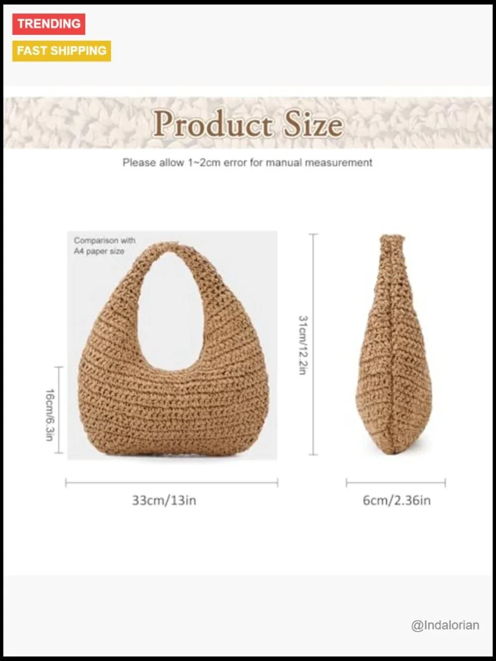 Handwoven Straw Crescent Shoulder Bag Beach Tote Hobo Bag